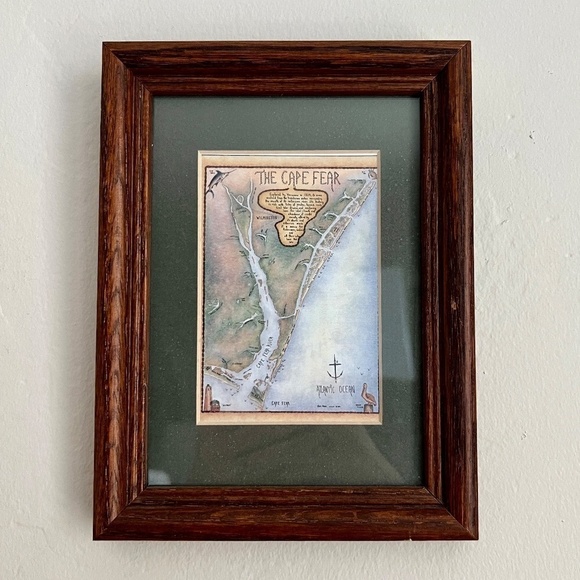 Small Vintage Cape Fear Wilmington Map Table Top Art Map with Wood Frame Decor - Picture 5 of 5
